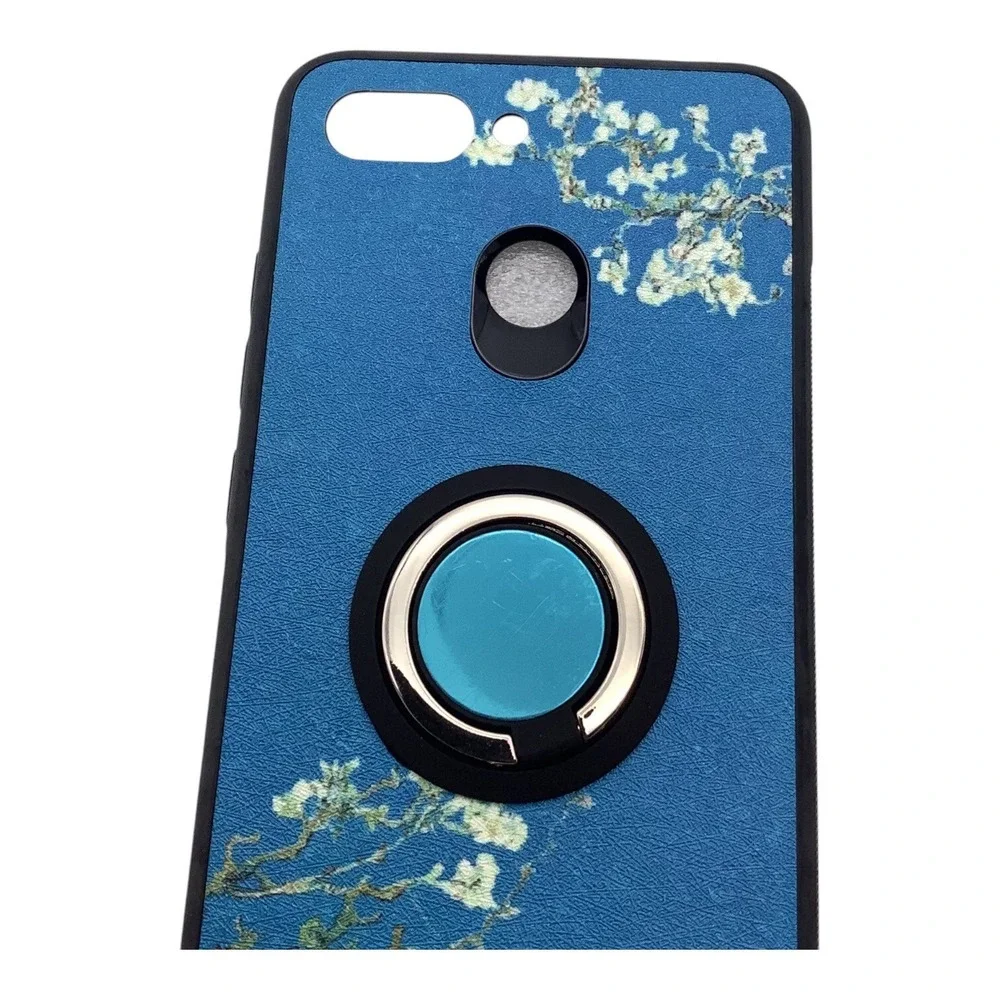 Xiaomi Redmi 6 / 6A Blue Floral Design Phone Case‎ With Circular Ring Holder